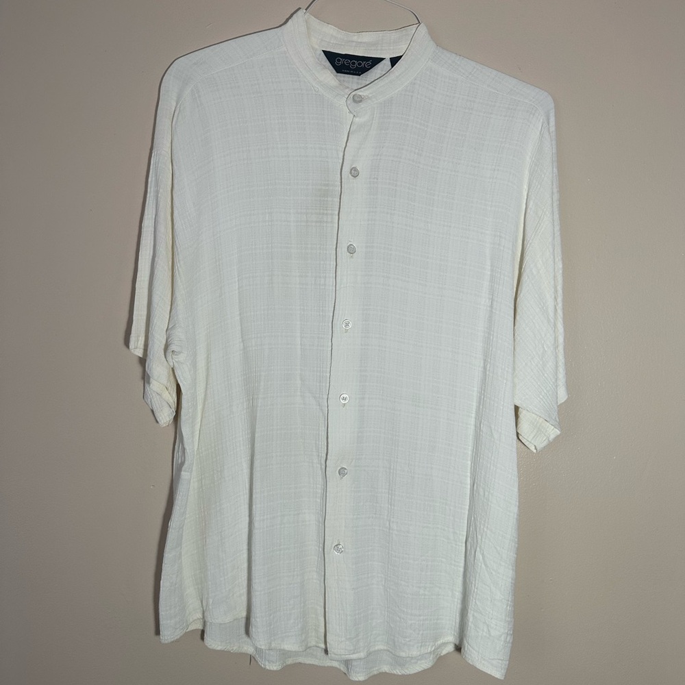 Vintage Gregore Mens Band Collar M Textured Rayon Acetate Made USA Lightweight
